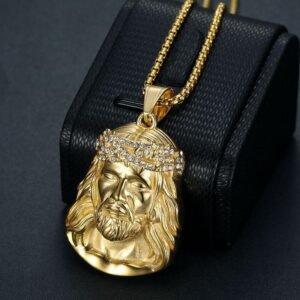 Hip-hop style Christian pendant necklace, stainless steel 18k gold plated Jesus pendant necklace, men's gift.