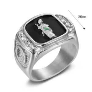 Stylish new hip-hop ring, stainless steel, gold-plated, diamond-encrusted, Saint Judy unisex ring.